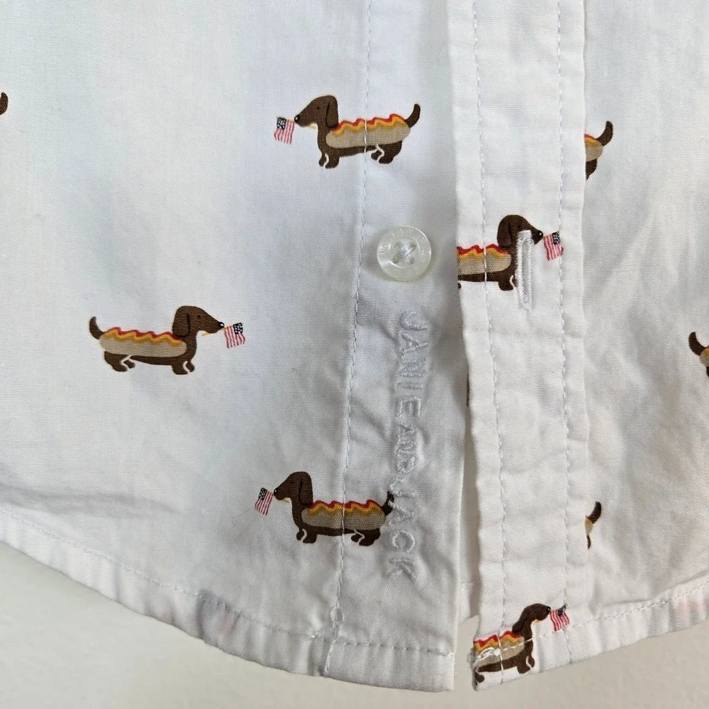 Janie &‎ Jack Baby Boy White Hot Dog Flag Poplin Preppy Button Shirt 12-18Mo USA